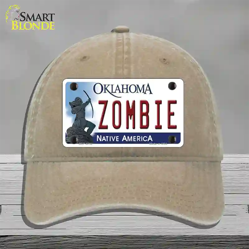 Zombie Oklahoma Novelty License Plate Hat Unconstructed Cotton / Khaki