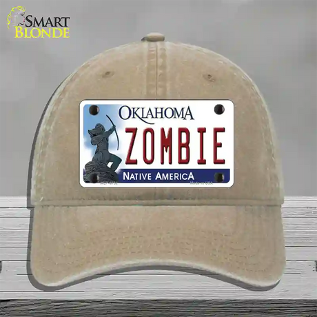 Zombie Oklahoma Novelty License Plate Hat Unconstructed Cotton / Khaki