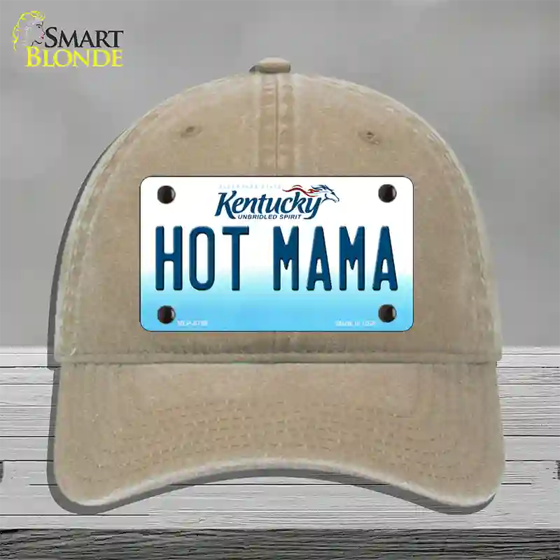 Hot Mama Kentucky Novelty License Plate Hat Unconstructed Cotton / Khaki