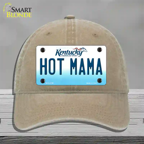 Hot Mama Kentucky Novelty License Plate Hat Unconstructed Cotton / Khaki