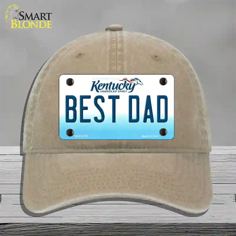 Best Dad Kentucky Novelty License Plate Hat Unconstructed Cotton / Khaki