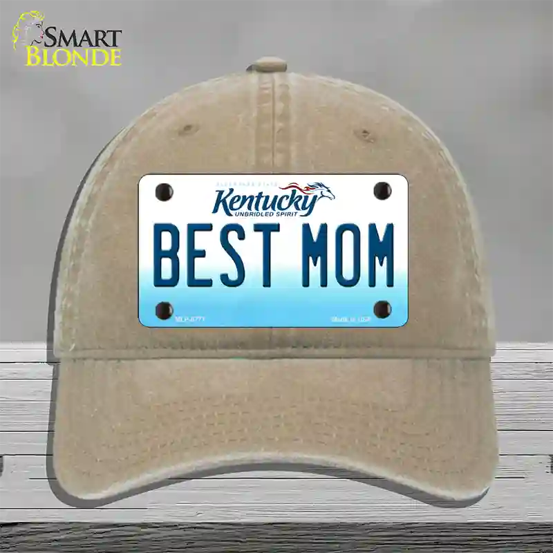 Best Mom Kentucky Novelty License Plate Hat Unconstructed Cotton / Khaki