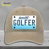 Golfer Kentucky Novelty License Plate Hat Unconstructed Cotton / Khaki