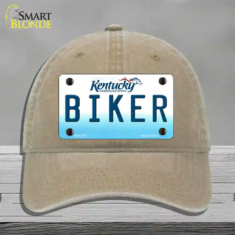 Biker Kentucky Novelty License Plate Hat Unconstructed Cotton / Khaki