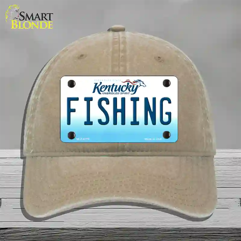 Fishing Kentucky Novelty License Plate Hat Unconstructed Cotton / Khaki