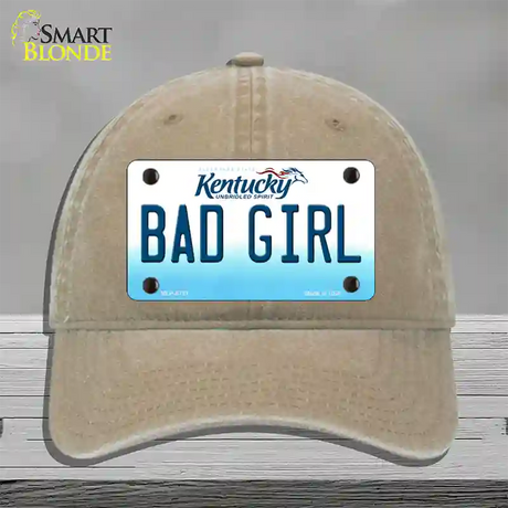 Bad Girl Kentucky Novelty License Plate Hat Unconstructed Cotton / Khaki