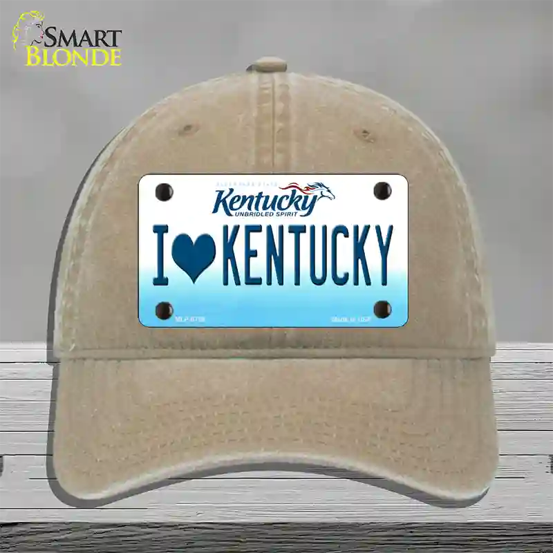 I Love Kentucky Novelty License Plate Hat Unconstructed Cotton / Khaki