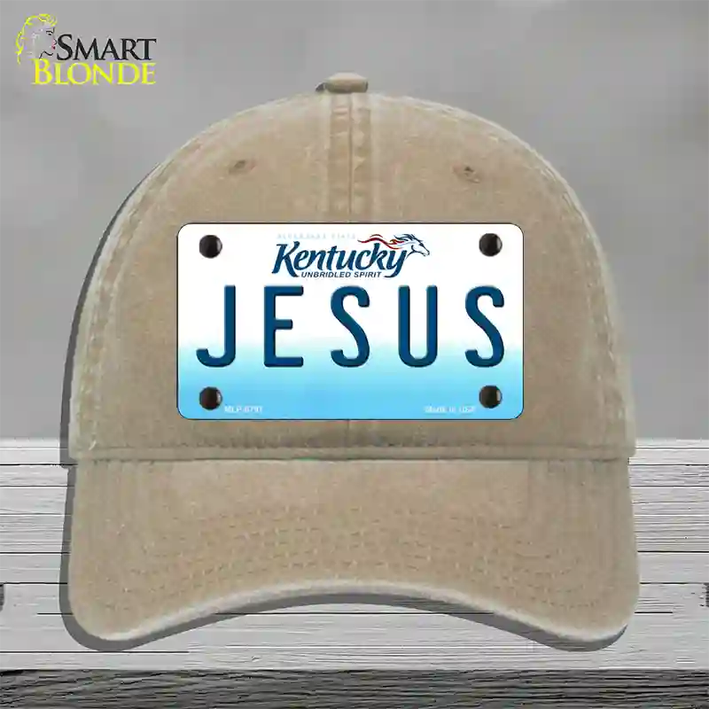 Jesus Kentucky Novelty License Plate Hat Unconstructed Cotton / Khaki