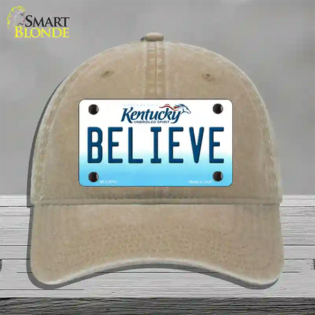 Believe Kentucky Novelty License Plate Hat Unconstructed Cotton / Khaki