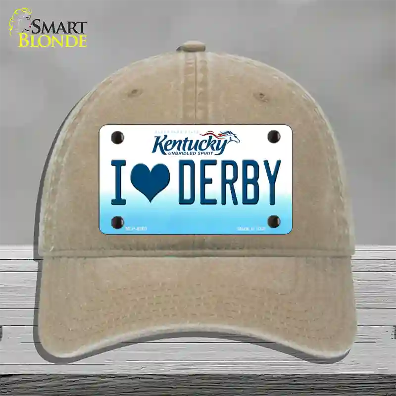 I Love Derby Kentucky Novelty License Plate Hat Unconstructed Cotton / Khaki