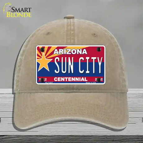 Arizona Centennial Sun City Novelty License Plate Hat Unconstructed Cotton / Khaki