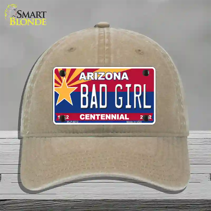 Arizona Centennial Bad Girl Novelty License Plate Hat Unconstructed Cotton / Khaki