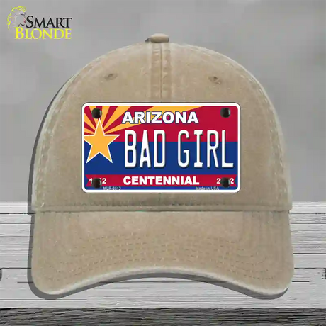 Arizona Centennial Bad Girl Novelty License Plate Hat Unconstructed Cotton / Khaki