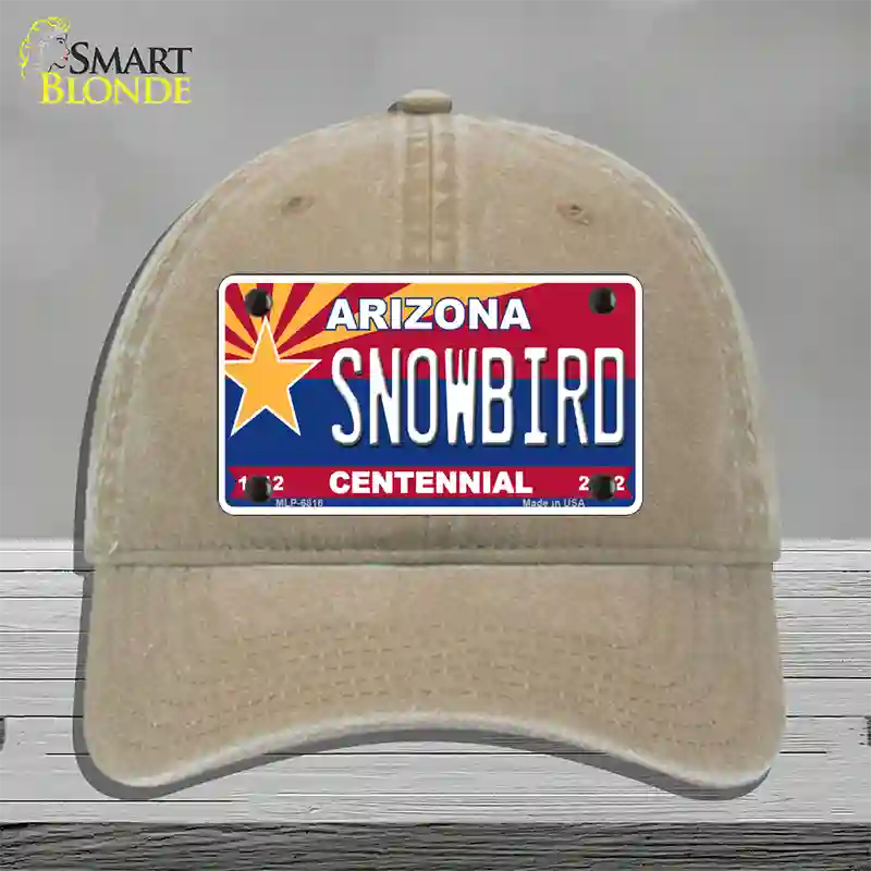 Arizona Centennial Snowbird Novelty License Plate Hat Unconstructed Cotton / Khaki