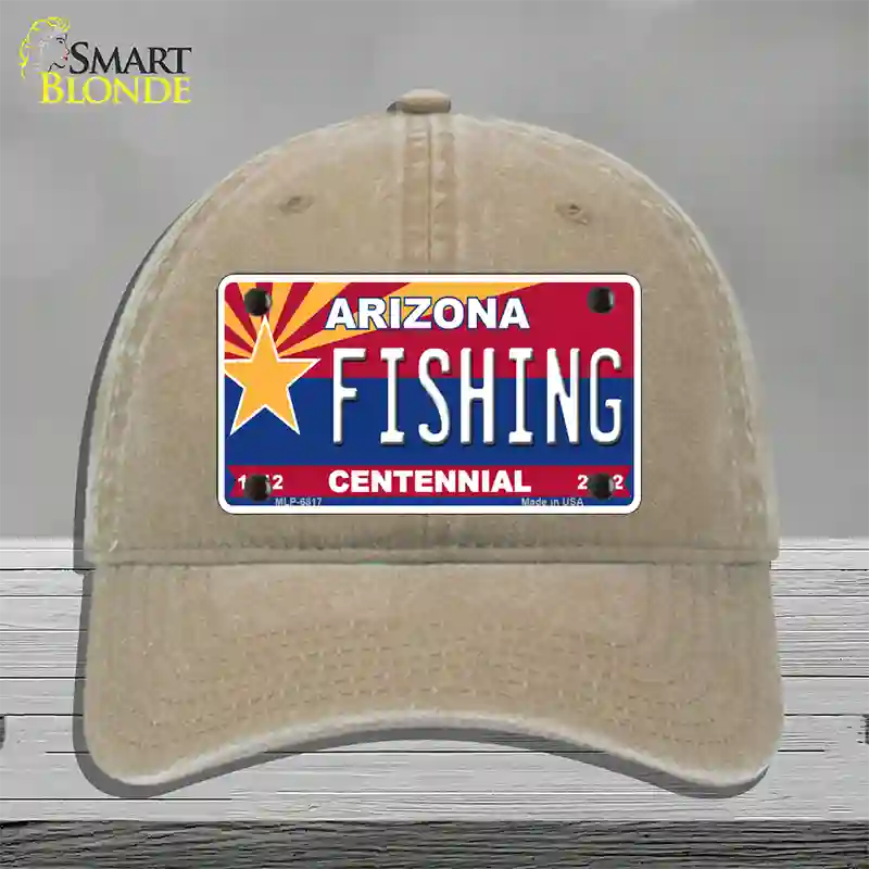 Arizona Centennial Fishing Novelty License Plate Hat Unconstructed Cotton / Khaki