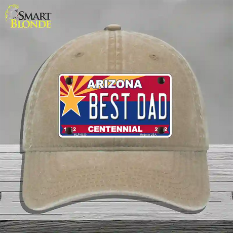 Arizona Centennial Best Dad Novelty License Plate Hat Unconstructed Cotton / Khaki