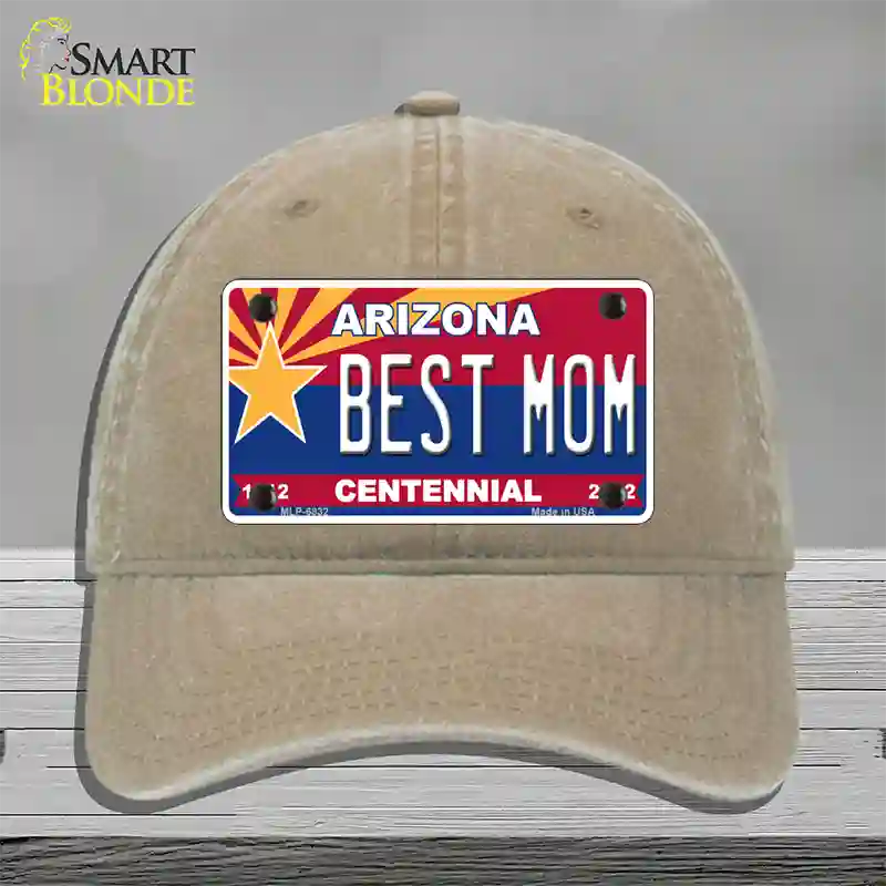 Arizona Centennial Best Mom Novelty License Plate Hat Unconstructed Cotton / Khaki