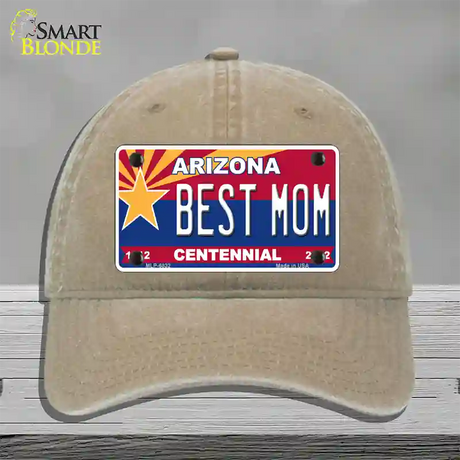 Arizona Centennial Best Mom Novelty License Plate Hat Unconstructed Cotton / Khaki