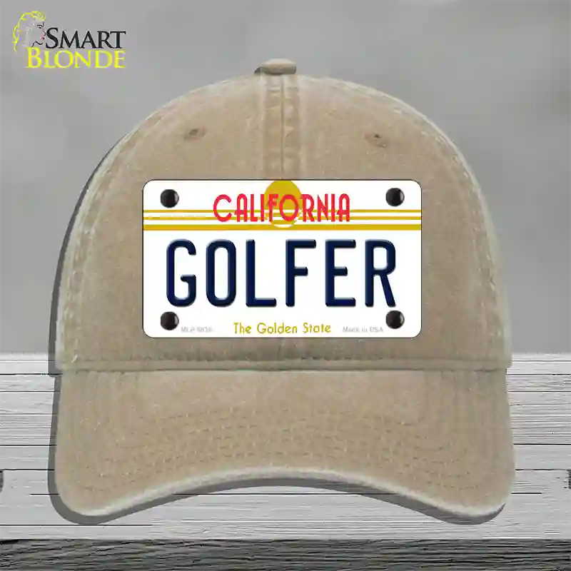 Golfer California Novelty License Plate Hat Unconstructed Cotton / Khaki