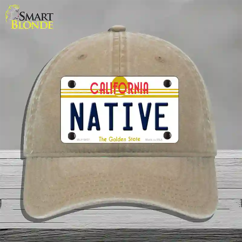 Native California Novelty License Plate Hat Unconstructed Cotton / Khaki