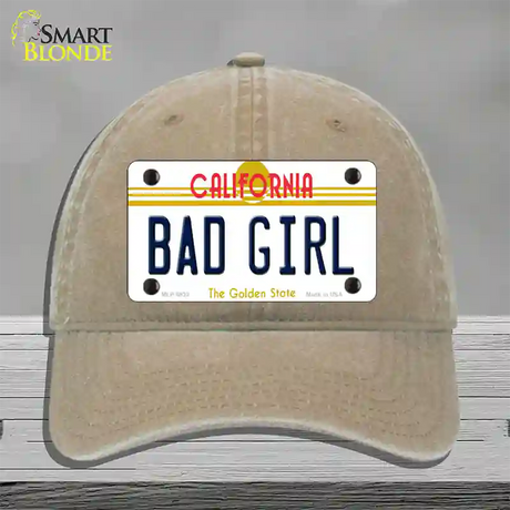 Bad Girl California Novelty License Plate Hat Unconstructed Cotton / Khaki