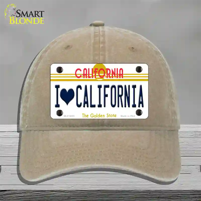 I Love California Novelty License Plate Hat Unconstructed Cotton / Khaki