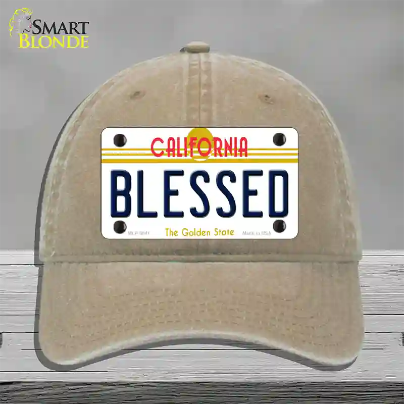 Blessed California Novelty License Plate Hat Unconstructed Cotton / Khaki