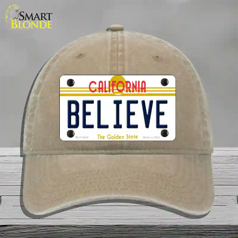 Believe California Novelty License Plate Hat Unconstructed Cotton / Khaki