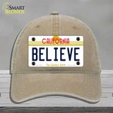 Believe California Novelty License Plate Hat Unconstructed Cotton / Khaki