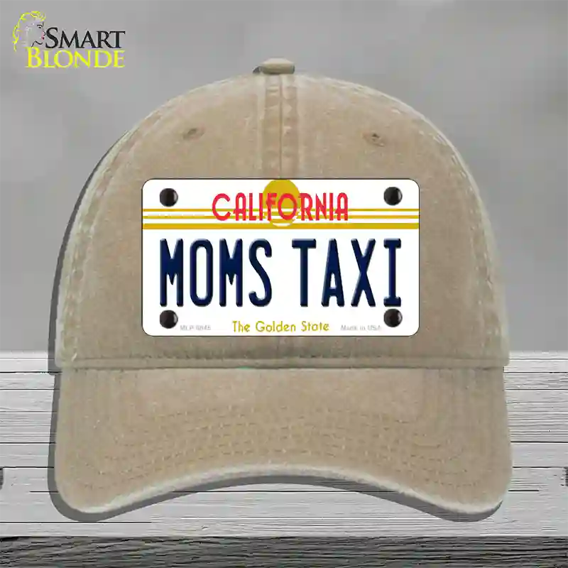 Moms Taxi California Novelty License Plate Hat Unconstructed Cotton / Khaki