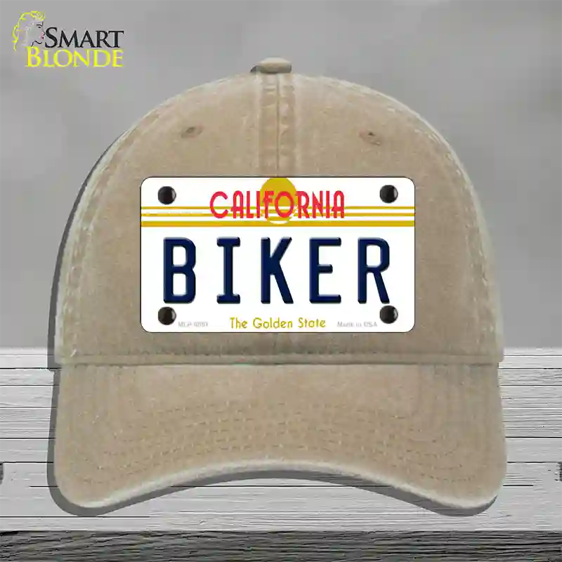 Biker California Novelty License Plate Hat Unconstructed Cotton / Khaki