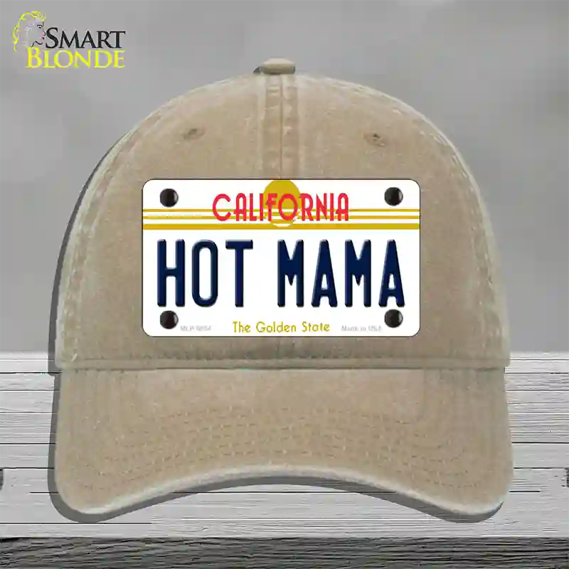 Hot Mama California Novelty License Plate Hat Unconstructed Cotton / Khaki