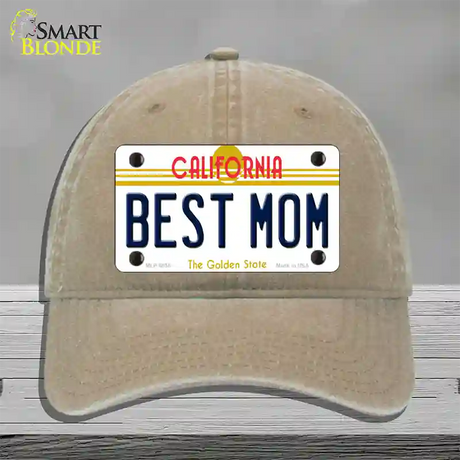 Best Mom California Novelty License Plate Hat Unconstructed Cotton / Khaki