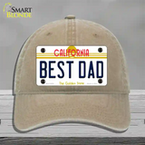 Best Dad California Novelty License Plate Hat Unconstructed Cotton / Khaki