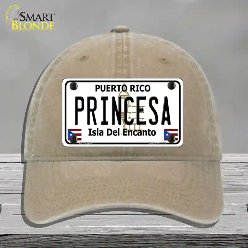 Princesa Puerto Rico Novelty License Plate Hat Unconstructed Cotton / Khaki