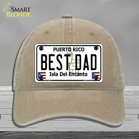 Best Dad Puerto Rico Novelty License Plate Hat Unconstructed Cotton / Khaki