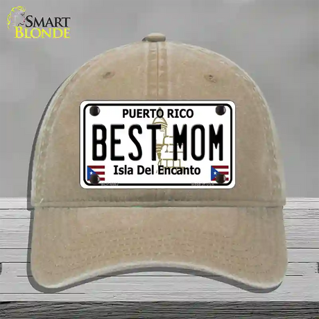 Best Mom Puerto Rico Novelty License Plate Hat Unconstructed Cotton / Khaki