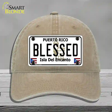 Blessed Puerto Rico Novelty License Plate Hat Unconstructed Cotton / Khaki