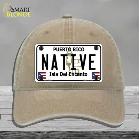 Native Puerto Rico Novelty License Plate Hat Unconstructed Cotton / Khaki