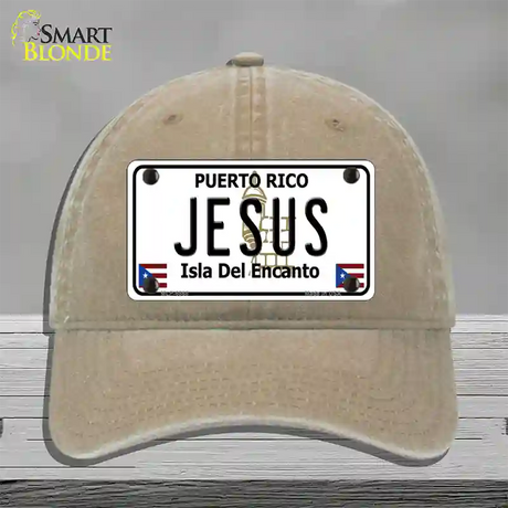 Jesus Puerto Rico Novelty License Plate Hat Unconstructed Cotton / Khaki