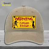 Warning Zombies Inside Novelty License Plate Hat Unconstructed Cotton / Khaki