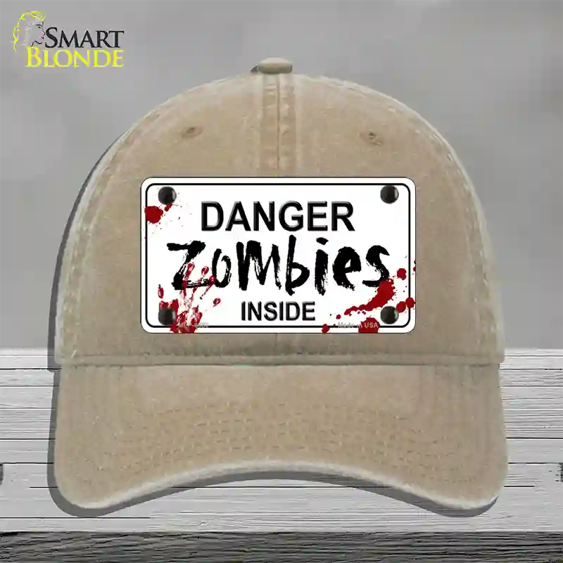 Danger Zombies Inside Novelty License Plate Hat Unconstructed Cotton / Khaki