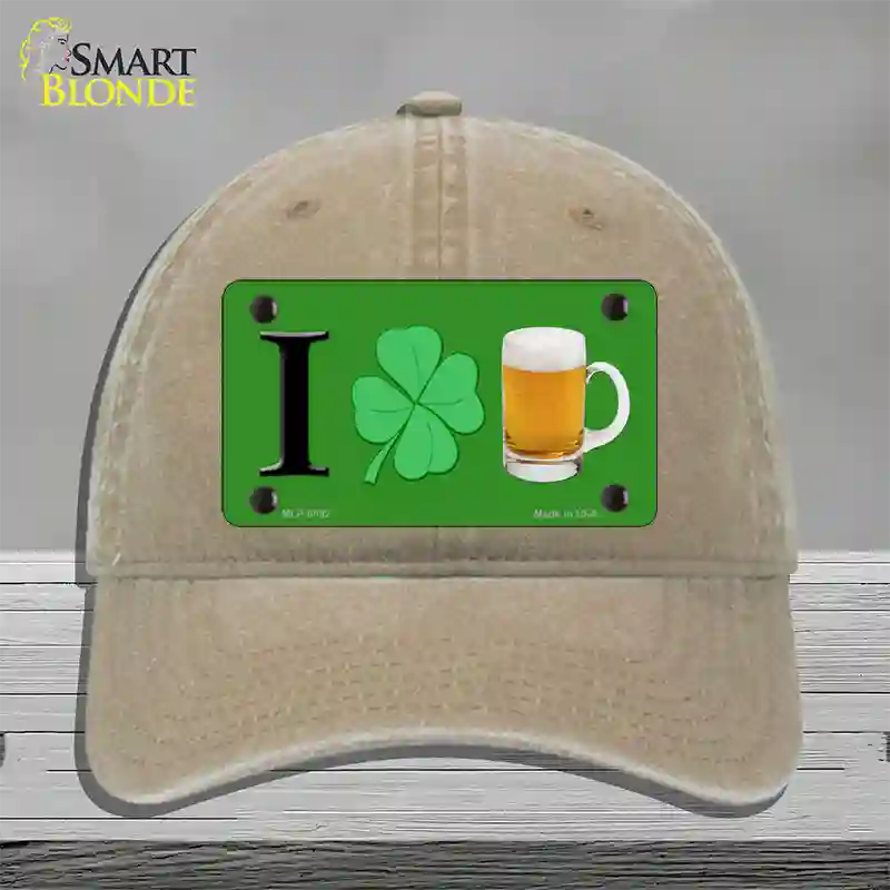 Shamrock Beer Novelty License Plate Hat Unconstructed Cotton / Khaki