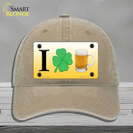 I Shamrock Beer Novelty License Plate Hat Unconstructed Cotton / Khaki