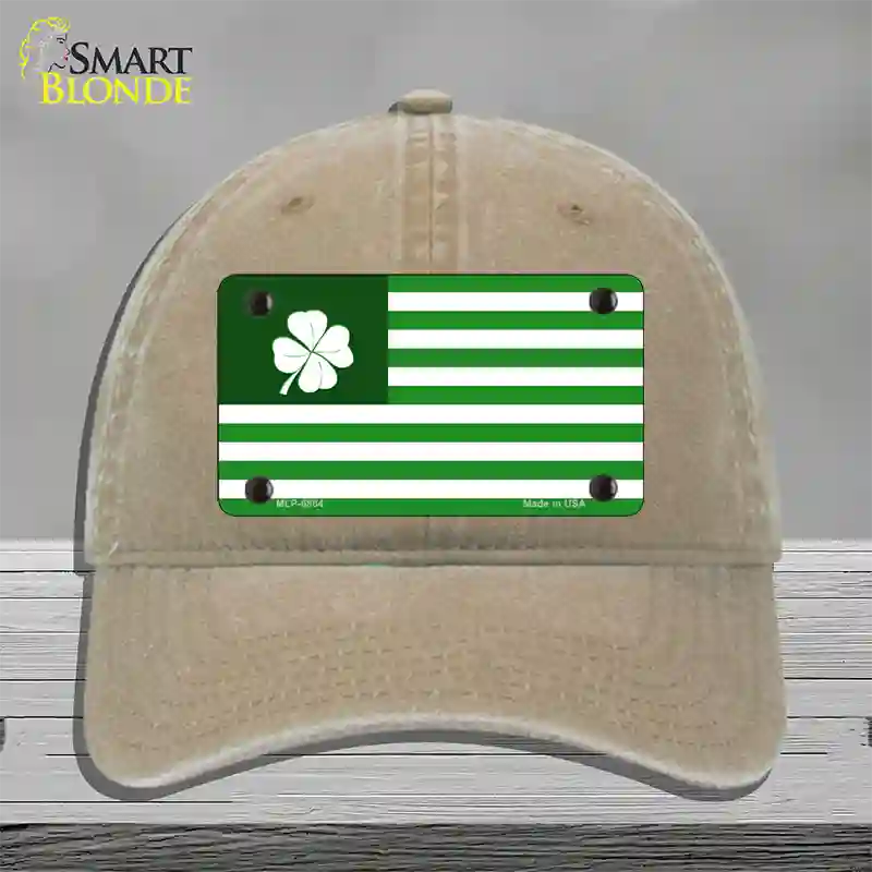 Green Shamrock Flag Novelty License Plate Hat Unconstructed Cotton / Khaki