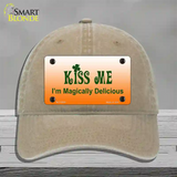 Kiss Me Novelty License Plate Hat Unconstructed Cotton / Khaki