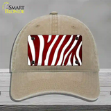 Red White Zebra Oil Rubbed Novelty License Plate Hat Unconstructed Cotton / Khaki