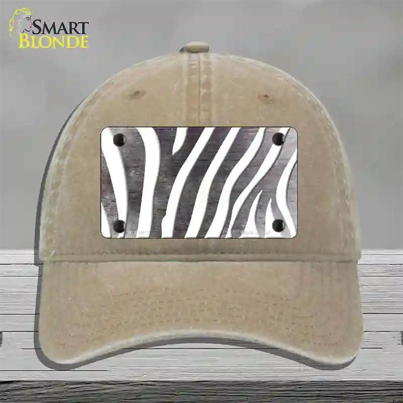 Black White Zebra Oil Rubbed Novelty License Plate Hat Unconstructed Cotton / Khaki