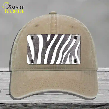 Black White Zebra Oil Rubbed Novelty License Plate Hat Unconstructed Cotton / Khaki