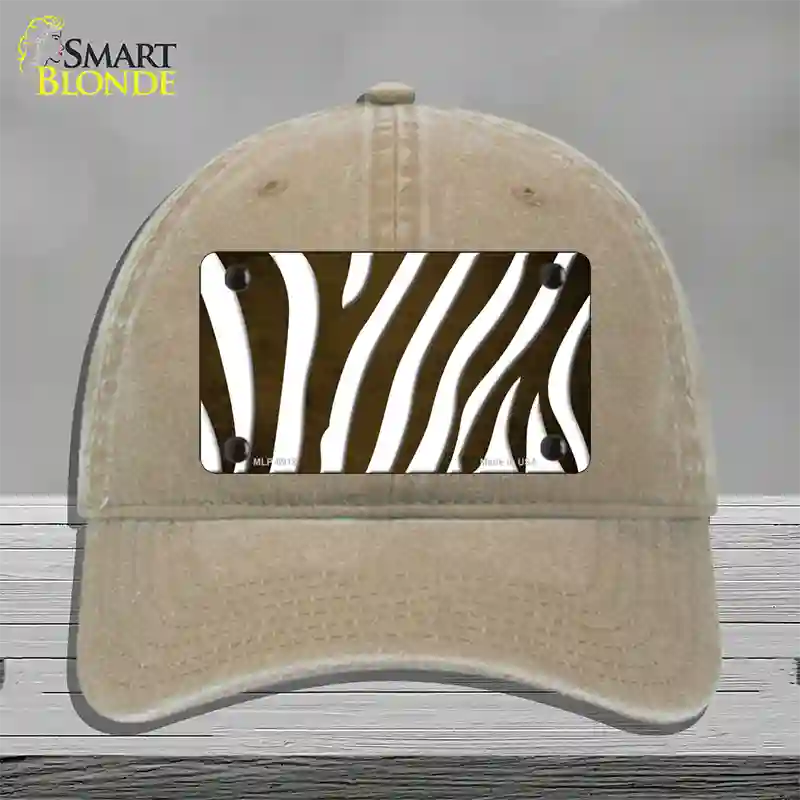 Brown White Zebra Oil Rubbed Novelty License Plate Hat Unconstructed Cotton / Khaki